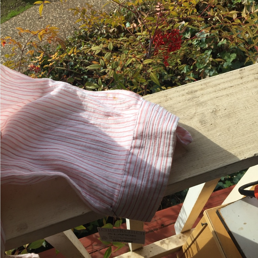 Liz Claiborne pin stripe cotton  tab front tunic style  pastel blouse - Picture 5 of 8